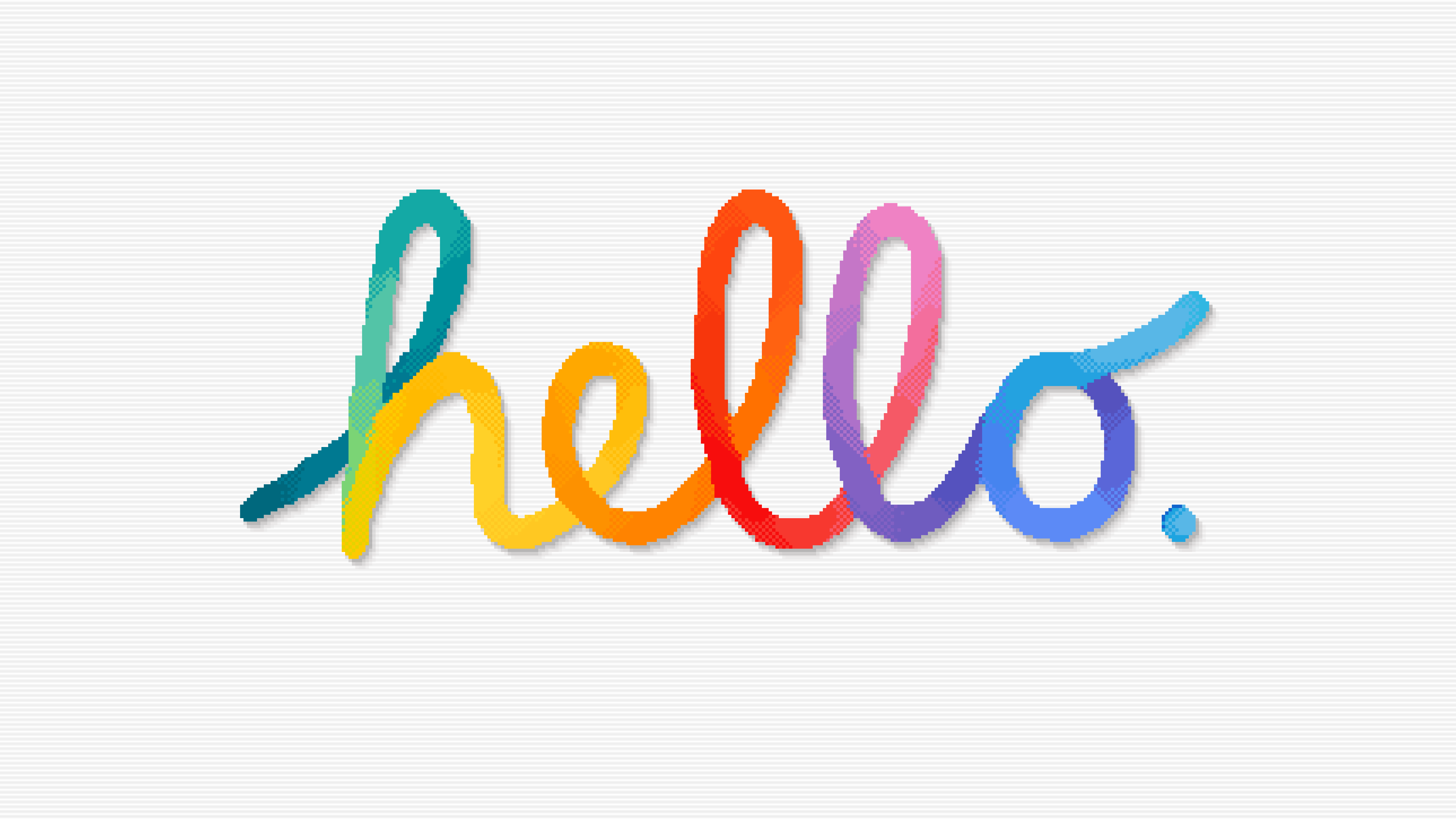 The word hello in cursive and multiple colors. 