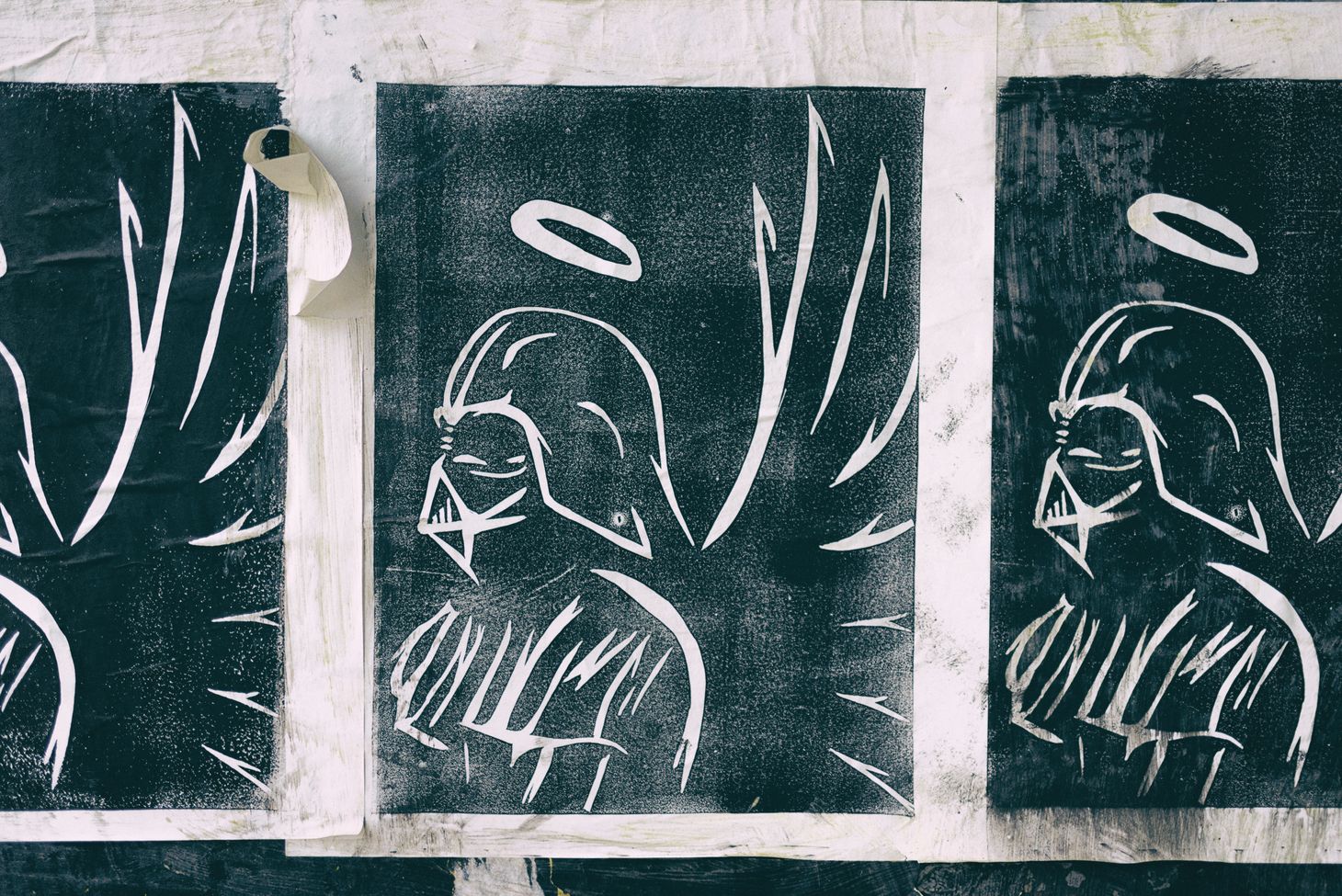 Hand-drawn image of Darth Vader with a halo and angel wings.